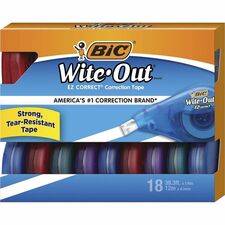 BIC Wite-Out EZ CORRECT Correction Tape 0.20" Tape Width x 39.40 ft Tape Length - Tear Resistant, Odorless, Film-based - Translucent, White - 18 / Box