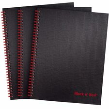 Black n' Red Hardcover Twinwire Business Notebook Twin Wirebound - 12" Height x 8.5" Width x 1.7" Length - Matte Cover - Perforated, Bleed Resistant - 3 / Pack
