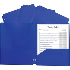C-Line 2-pocket Heavyweight Poly Portfolio Pocket 9.4" Width x 11.4" Length x 100 mil Thickness - For Letter 8 1/2" x 11" Sheet - 3 x Holes - Ring Binder - Rectangular - Blue - Polypropylene - 25 / Box