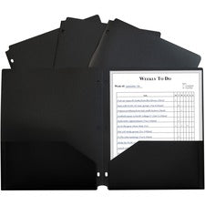 C-Line 2-pocket Heavyweight Poly Portfolio Pocket 9.4" Width x 11.4" Length x 100 mil Thickness - For Letter 8 1/2" x 11" Sheet - 3 x Holes - Ring Binder - Rectangular - Black - Polypropylene - 25 / Box