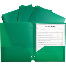 C-Line 2-pocket Heavyweight Poly Portfolio Pocket 9.4" Width x 11.4" Length x 100 mil Thickness - For Letter 8 1/2" x 11" Sheet - 3 x Holes - Ring Binder - Rectangular - Green - Polypropylene - 25 / Box