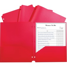 C-Line 2-pocket Heavyweight Poly Portfolio Pocket 9.4" Width x 11.4" Length x 100 mil Thickness - For Letter 8 1/2" x 11" Sheet - 3 x Holes - Ring Binder - Rectangular - Red - Polypropylene - 25 / Box