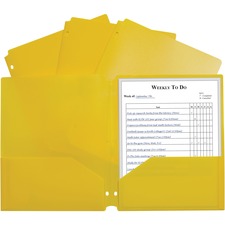 C-Line 2-pocket Heavyweight Poly Portfolio Pocket 9.4" Width x 11.4" Length x 100 mil Thickness - For Letter 8 1/2" x 11" Sheet - 3 x Holes - Ring Binder - Rectangular - Yellow - Polypropylene - 25 / Box