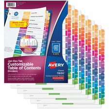 Avery® Ready Index 12 Tab Dividers, Customizable TOC, 6 Sets 72 x Divider(s) - Jan-Dec, Table of Contents - 12 Tab(s)/Set - 8.5" Divider Width x 11" Divider Length - 3 Hole Punched - White Paper Divider - Multicolor Paper Tab(s) - Hole-punched, Printa