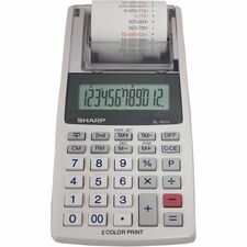 Sharp EL-1611V 12-digit Mini Printing Calculator Dual Color Print - Black/Red Print - 2 lps - 4-Key Memory, Lightweight, Dual Power, Compact, Cordless - 12 Digits - LCD - Battery/Power Adapter Powered - 4 x AA - 1.7" Height x 3.9" Width x 7.5" Depth - Off