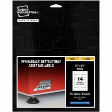 Avery® PermaTrack Destructible Asset Tag Labels 1.25" Length x 2.75" Width - Rectangular - White - 112 / Pack