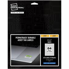 Avery® PermaTrack Durable White Asset Tag Labels, 1/2" x 1" , 672 Asset Tags Waterproof - 1/2" Width x 1" Length - Permanent Adhesive - Rectangle - Laser - Matte White - Matte - Film - Water Resistant - 84 / Sheet - 84 Total Sheets - 672 Total Label(s
