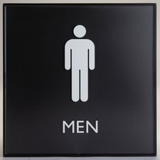 Lorell Men's Restroom Sign Print/Message "Men" , "Toilette Men" - 8" Width x 8" Height - Square Shape - Surface-mountable - Easy Readability, Injection-molded - Restroom, Architectural - Plastic - Black - 1 Each