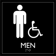 Lorell Men's Handicap Restroom Sign Print/Message "men's restroom/wheelchair accessible" - 8" Width x 8" Height - Square Shape - Surface-mountable - Easy Readability, Injection-molded - Restroom, Architectural - Plastic - Black - 1 Each