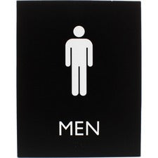 Lorell Men's Restroom Sign Print/Message "Men" - 6.4" Width x 8.5" Height - Rectangular Shape - Surface-mountable - Easy Readability, Braille - Plastic - Black - 1 Each