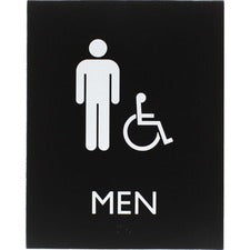 Lorell Men's Handicap Restroom Sign Print/Message "Men" - 6.4" Width x 8.5" Height - Rectangular Shape - Surface-mountable - Easy Readability, Braille - Plastic - Black - 1 Each
