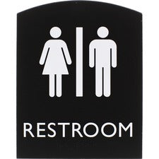 Lorell Arched Unisex Restroom Sign 6.8" Width x 8.5" Height - Rectangular Shape - Surface-mountable - Easy Readability, Braille - Plastic - Black - 1 Each