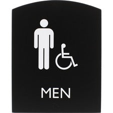 Lorell Arched Men's Handicap Restroom Sign Print/Message "Men" - 6.8" Width x 8.5" Height - Rectangular Shape - Surface-mountable - Easy Readability, Braille - Plastic - Black - 1 Each