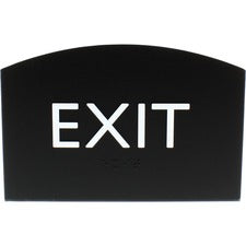Lorell Exit Sign 4.5" Width x 6.8" Height - Curved Shape - Surface-mountable - Easy Readability, Braille - Indoor - Plastic - Black - 1 Each