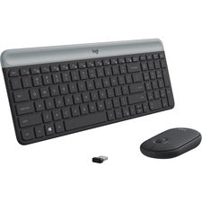 Logitech MK470 Slim Combo USB Scissors Wireless RF 2.40 GHz Keyboard - English - Graphite - USB Wireless RF Mouse - Optical - 1000 dpi - Scroll Wheel - Graphite - Symmetrical - AA, AAA - Compatible with Desktop Computer, Notebook for PC - 1 Each
