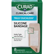 Curad Truly Ouchless Silicone Bandage 1.65" Width x 4" Length - Beige - Silicone - 8 / Box