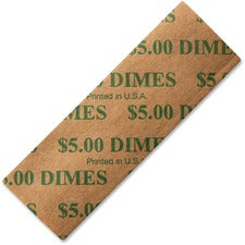 ICONEX SecurIT Color-coded Flat Coin Wrappers Total $5.0 in 10¢ Denomination - Color Coded, Sturdy - Kraft Paper - Green - 1000 / Pack
