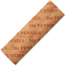 ICONEX SecurIT Color-coded Flat Coin Wrappers Total $0.50 in 1¢ Denomination - Color Coded, Sturdy - Kraft Paper - Red - 1000 / Pack