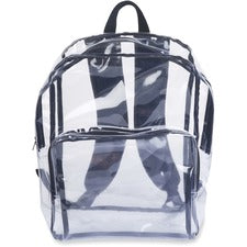 Tatco Carrying Case (Backpack) Notebook - Clear, Black Vinyl Body - Shoulder Strap - 17.5" Height x 14.3" Width x 5.5" Depth - 1 Each