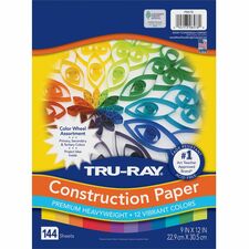 Tru-Ray Color Wheel Construction Paper Project - 144 Piece(s) - 12" Height x 9" Width x 1" Length - Yellow, Gold, Orange, Festive Red, Holiday Red, Magenta, Violet, Purple, Blue, Turquoise, Holiday Green, ... - 144 / Pack