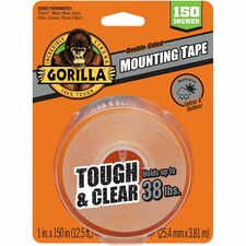 Gorilla Tough & Clear Mounting Tape 12.50 ft Length x 1" Width - Clear - 1 Each