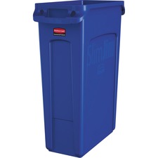 Rubbermaid Commercial Slim Jim 23-Gallon Vented Waste Containers 23 gal Capacity - Handle, Durable - 30" Height x 22" Width x 11" Depth - Blue - 4 / Carton