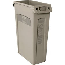 Rubbermaid Commercial Slim Jim 23-Gallon Vented Waste Containers 23 gal Capacity - Rectangular - Durable, Handle - 30" Height x 11" Width x 22" Depth - Beige - 4 / Carton