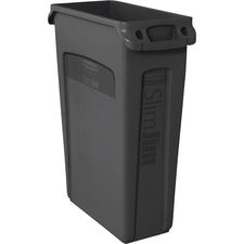 Rubbermaid Commercial Slim Jim 23-Gallon Vented Waste Containers 23 gal Capacity - Rectangular - Durable, Handle - 30" Height x 11" Width x 22" Depth - Black - 4 / Carton