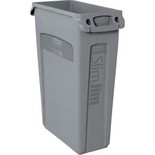 Rubbermaid Commercial Slim Jim 23-Gallon Vented Waste Containers 23 gal Capacity - Rectangular - Durable, Handle - 30" Height x 11" Width x 22" Depth - Gray - 4 / Carton