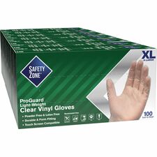 Safety Zone Powder Free Clear Vinyl Gloves 9.25" Glove Length - X-Large Size - Clear - Latex-free, DEHP-free, DINP-free, PFAS-free - For Food Preparation, Cleaning - 100/Box - 10 / Carton