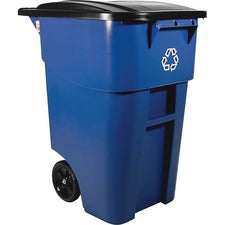Rubbermaid Commercial Brute Recycling Rollout Container Swing Lid - 50 gal Capacity - Rectangular - Mobility, Heavy Duty, Wheels, Lid Locked, Hinged, Durable, Easy to Clean - 36.5" Height x 23.4" Width - Resin - Blue - 2 / Carton