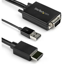 StarTech.com 2 m (6.6 ft.) VGA to HDMI Adapter Cable - USB Powered - 1080p 1 x 19-pin HDMI 1.4 Digital Audio/Video - Male - 1 x 15-pin HD-15 - Male, 1 x USB 2.0 Type A - Male - Black - 1 Each