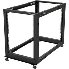 StarTech.com 15U Open Frame Rack - 4 Post - Adjustable Depth For Server, KVM Switch, LAN Switch, Patch Panel, A/V Equipment - 15U Rack Height x 19" Rack Width x 40.80" Rack Depth - Floor Standing Open Frame - Black - Steel, Cold Rolled Steel - 661.39 lb D