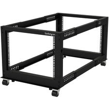 StarTech.com 8U Open Frame Rack - 4 Post - Adjustable Depth For Server, KVM Switch, LAN Switch, Patch Panel, A/V Equipment - 8U Rack Height x 19" Rack Width x 40.80" Rack Depth - Floor Standing Open Frame - Black - Steel, Cold Rolled Steel - 661.39 lb Dyn