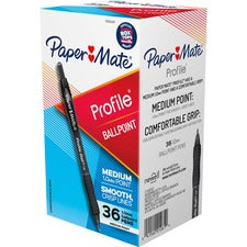 Paper Mate Profile 1.0mm Ballpoint Pens 1 mm Medium Conical Pen Point - Retractable - Black Ink - Black Barrel - 36 / Box