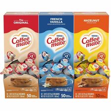 Coffee mate Nondairy Liquid Creamer Singles - Variety Pack Original, Hazelnut, French Vanilla Flavor - 0.38 fl oz (11 mL) - 150 Serving - 50/Box - 3 / Carton