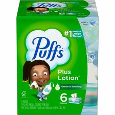 Puffs Plus Lotion Facial Tissue 2 Ply - 8.20" Width x 8.40" Length - White - 124/Box - 6 / Pack