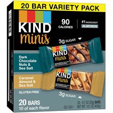 KIND Minis Nuts & Sea Salt Nut Bars Variety Cholesterol-free, Gluten-free, Low Glycemic, Trans Fat Free, Low Sugar, Low Sodium - Dark Chocolate Nuts and Sea Salt, Caramel Almond and Sea Salt - 1.03 lb - 20 / Pack