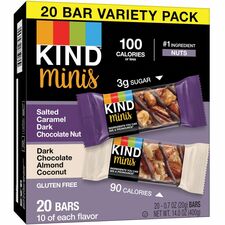 KIND Minis Dark Chocolate Nut Bars Variety Trans Fat Free, Gluten-free, Low Glycemic, Low Sodium - Salted Caramel Dark Chocolate Nut, Dark Chocolate Almond Coconut - 0.70 oz - 20 / Pack