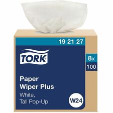 TORK Paper Wiper Plus White W24 For Multipurpose - Wipe - 16.25" Length x 25" Width - Recommended For: Oil Remover, Grease Remover, Solvent Remover, Spill Remover - Disposable, Absorbent, Durable, Strong - White - 100/Box - 8 / Carton