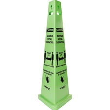Impact TriVu Social Distancing 3 Sided Safety Cone Print/Message "Caution Maintain Social Distancing" - 40" Height x 14.8" Depth - Cone Shape - Three-sided, UV Protected - Plastic - Fluorescent Yellow - 1 Each