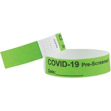 Advantus COVID Prescreened Tyvek Wristbands 3/4" Width x 10" Length - Rectangle - Green - Tyvek - 100 / Pack