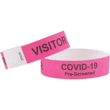 Advantus COVID Prescreened Visitor Wristbands 3/4" Width x 10" Length - Rectangle - Pink - Tyvek - 100 / Pack