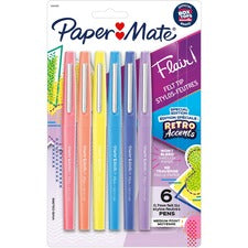 Paper Mate Flair Medium Point Pens Medium Pen Point - Yellow, Sky Blue, Lilac, Blueberry Bubble Gum, Papaya, Guava Ink - Water Based - 6 / Pack