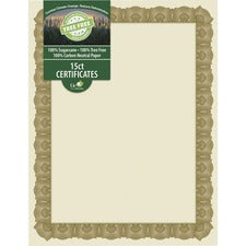 Geographics Tree Free Certificate 8.5" Width - Multicolor with Gold Border - Sugarcane - 15 / Pack