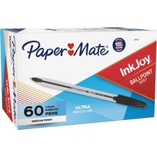 Paper Mate InkJoy Ballpoint Pen 1 mm Medium, Ultra Smooth Pen Point - Black Ink - Oil Based - Clear Plastic Barrel - 60 / Box