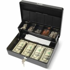 CARL Bill Slots Steel Security Cash Box 4 Bill - 5 Coin - Steel - Black - 3.5" Height x 10" Width x 7" Depth