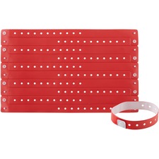 Advantus Colored Vinyl Wristbands Adjustable - 0" Height x 0.6" Width x 9.8" Length - Red - Vinyl - 100 / Pack