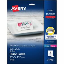 Avery® Sure Feed Arched Tent Cards 97 Brightness - Letter - 8 1/2" x 11" - 65 lb Basis Weight - 176 g/m² Grammage - Matte - Printable, Scratch Proof, Die-cut, Perforated, Print-to-the-edge, Pre-scored, Smooth Edge, Foldable, Sturdy, Jam-free, Dou