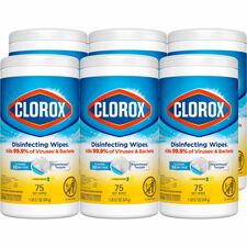Clorox Disinfecting Cleaning Wipes Value Pack - Bleach-free Ready-To-Use - Crisp Lemon Scent - Anti-bacterial - White - 75/Tub - 6 / Carton